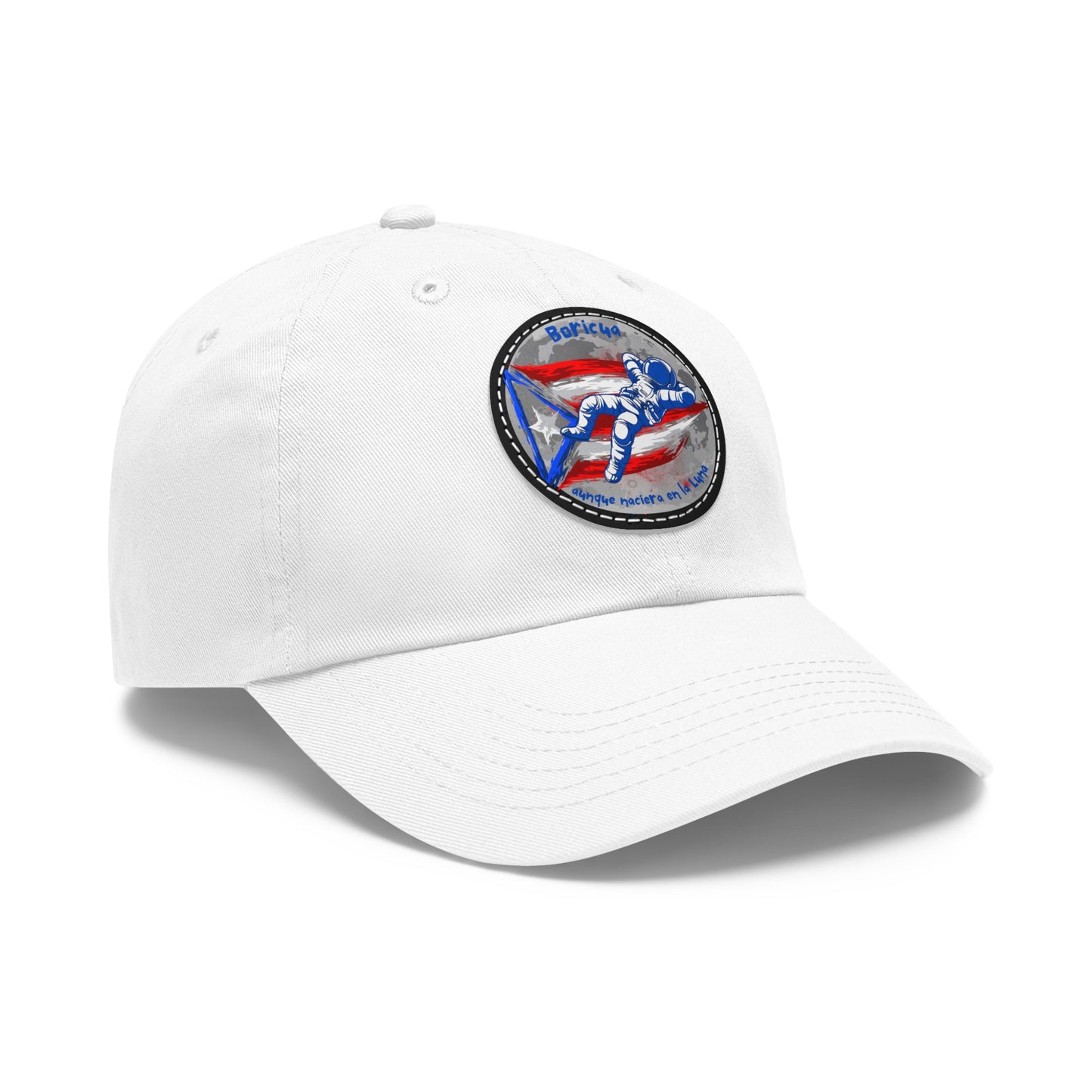 Hat with Leather Patch (Round)- Boricua aunque naciera en la luna