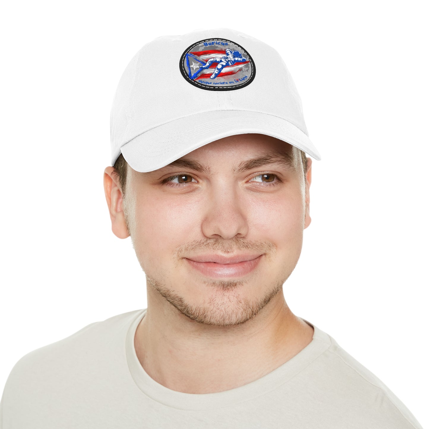 Hat with Leather Patch (Round)- Boricua aunque naciera en la luna