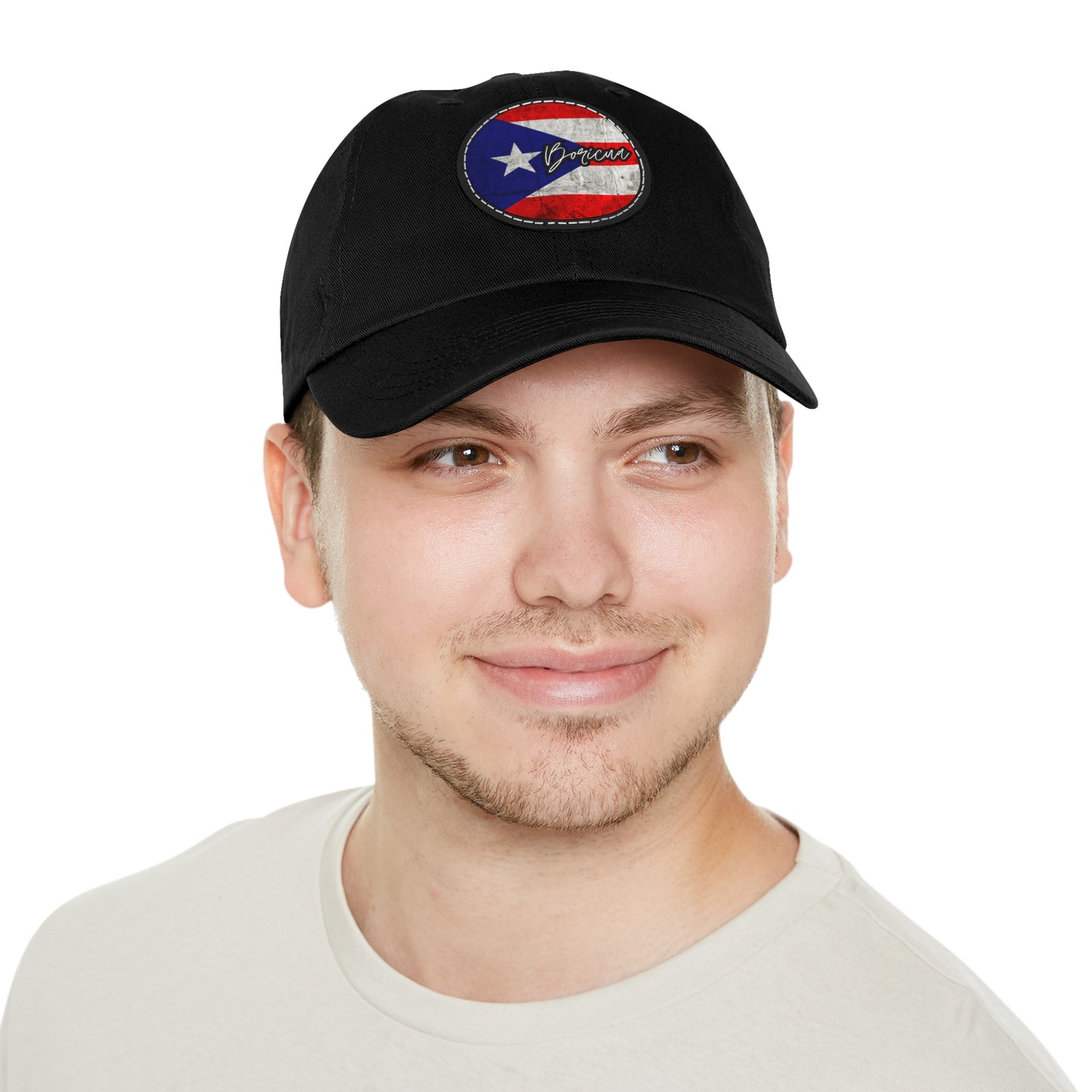 Hat with Leather Patch (Round) -Puerto Rico Flag