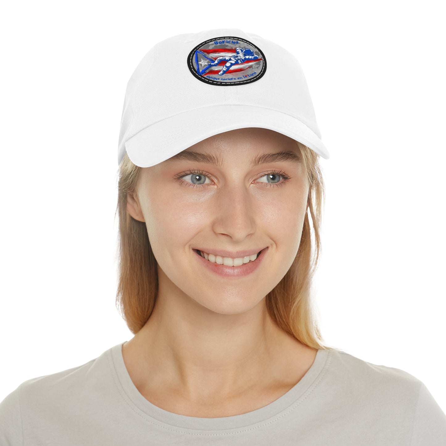 Hat with Leather Patch (Round)- Boricua aunque naciera en la luna