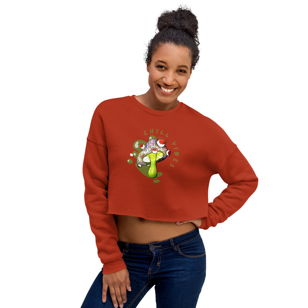 Mushroom Chill Vibe Crop Sweatshirt