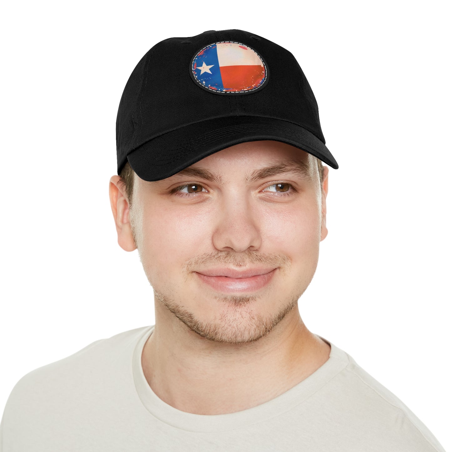 Hat with Leather Patch (Round)-Texas Flag