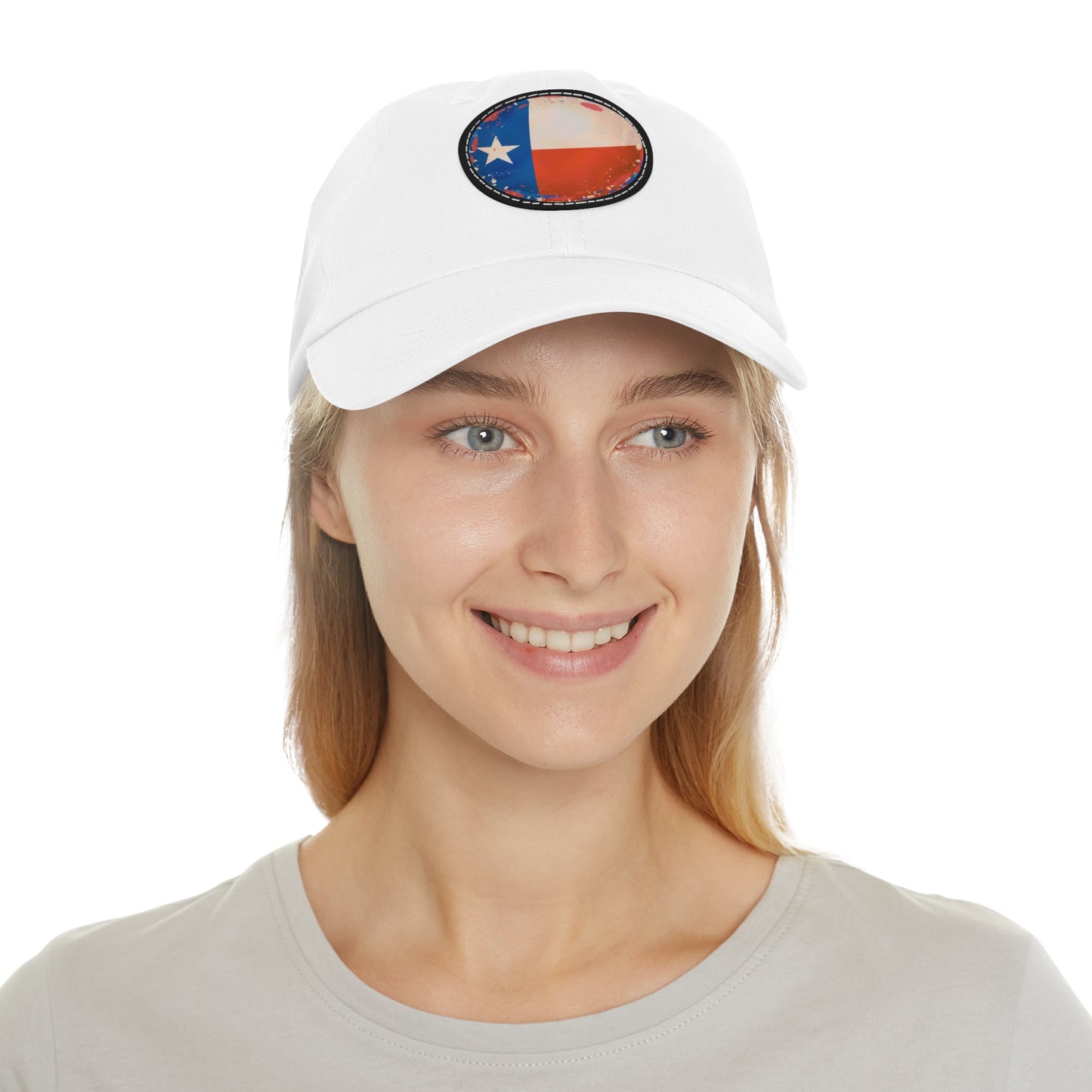 Hat with Leather Patch (Round)-Texas Flag