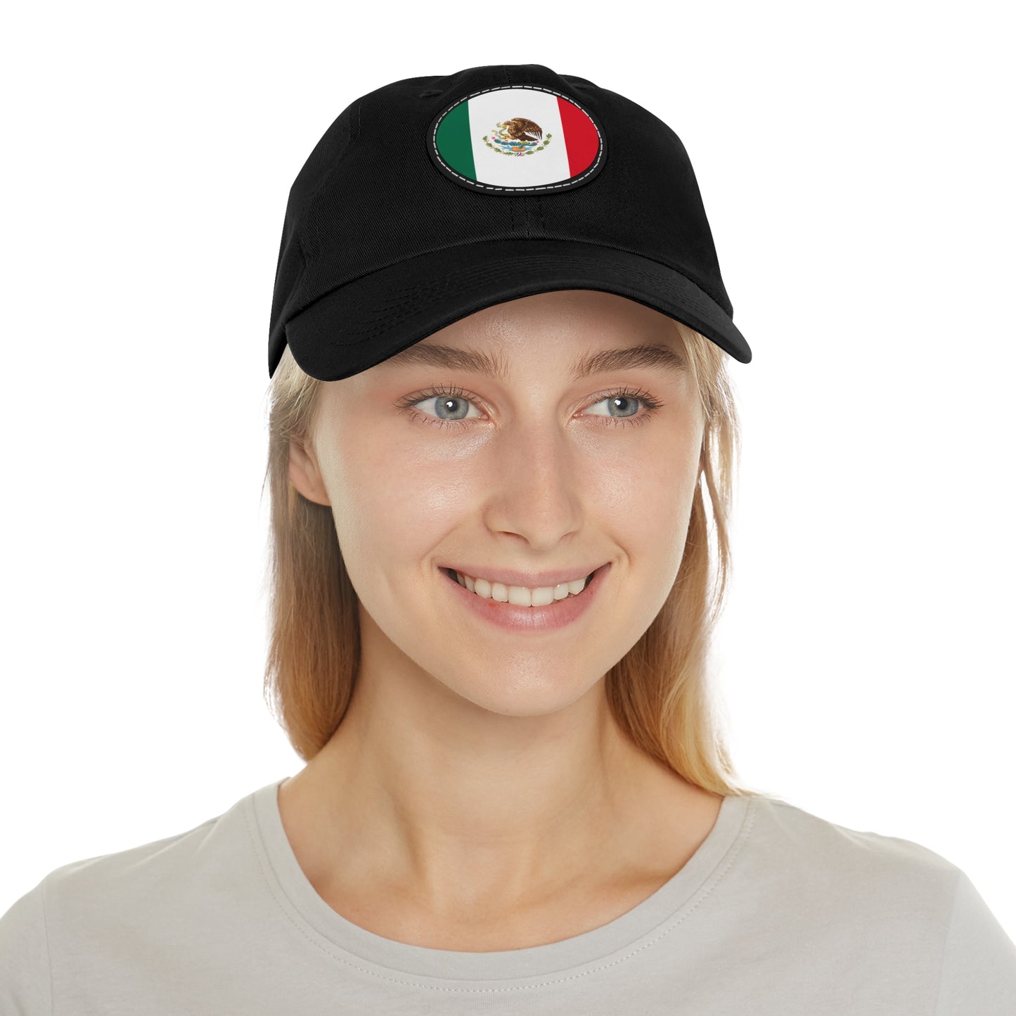 Hat with Leather Patch (Round)- Mejico Flag
